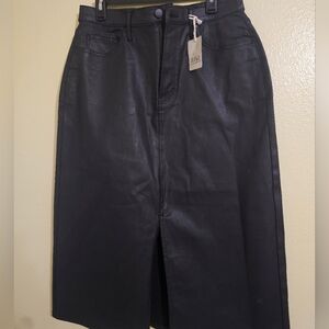 a.n.a Black Faux Leather Midi Skirt with Front Slit